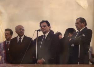 Jeronimo Moscardo discursa durante o evento em que tomou posse do cargo de ministro da Cultura, em Brasília. Jeronimo Moscardo foi escolhido para chefiar a pasta durante o governo do presidente Itamar Franco, ficando no cargo por cerca de três meses.